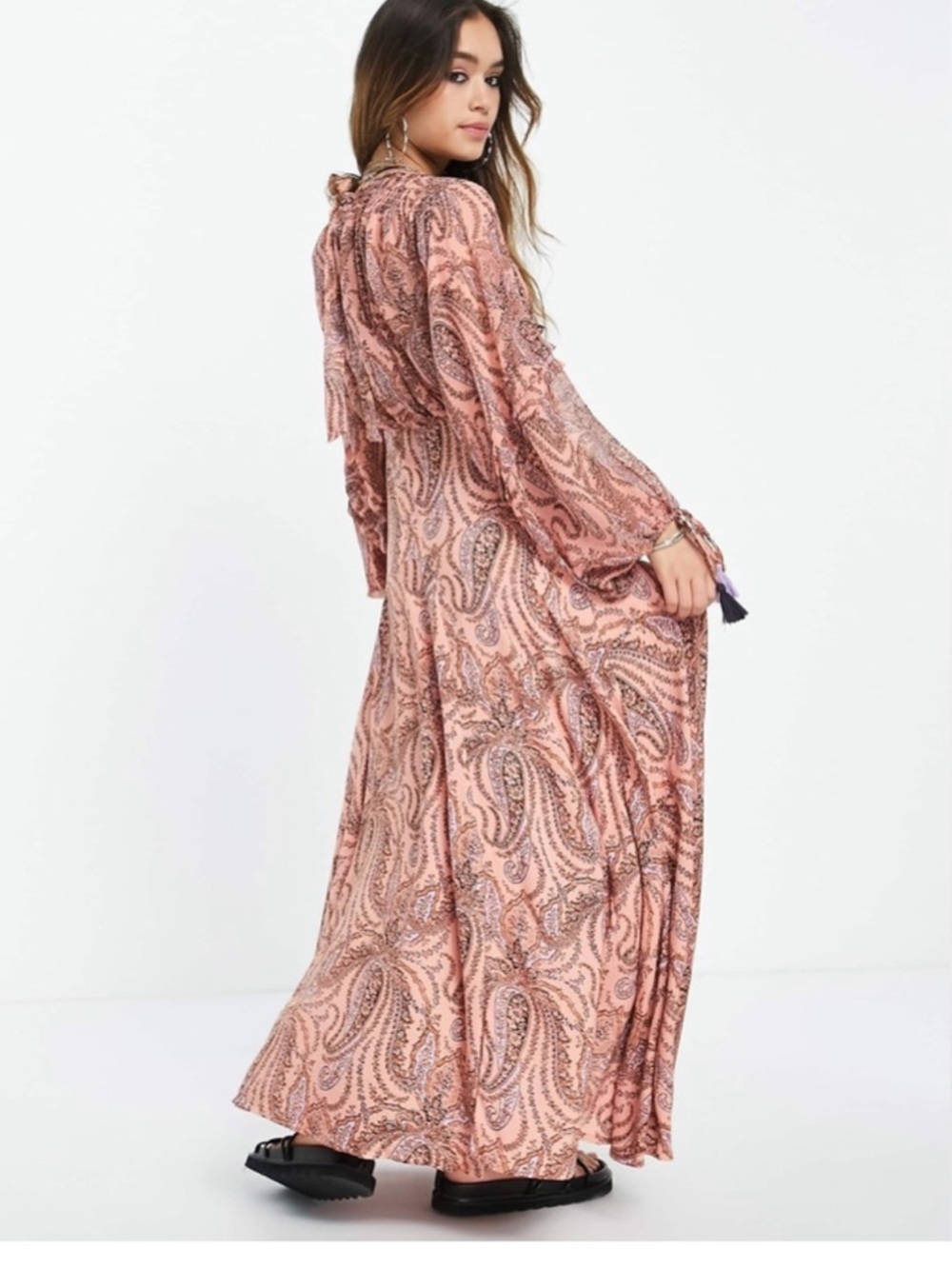 Free People Mirage Boho Printed Maxi Dress in Orange Maxikjole size 10 - Picture 9 of 16